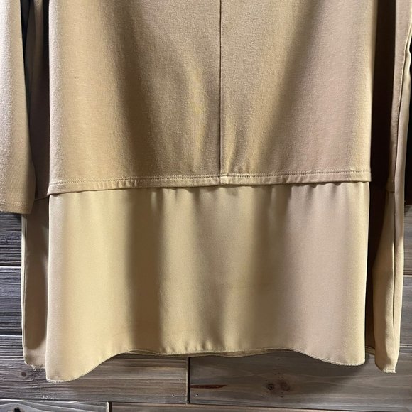 LYSSE New York Windsor Camel Mixed Media Chiffon Overlay Tunic Top Women Size L - Picture 10 of 16